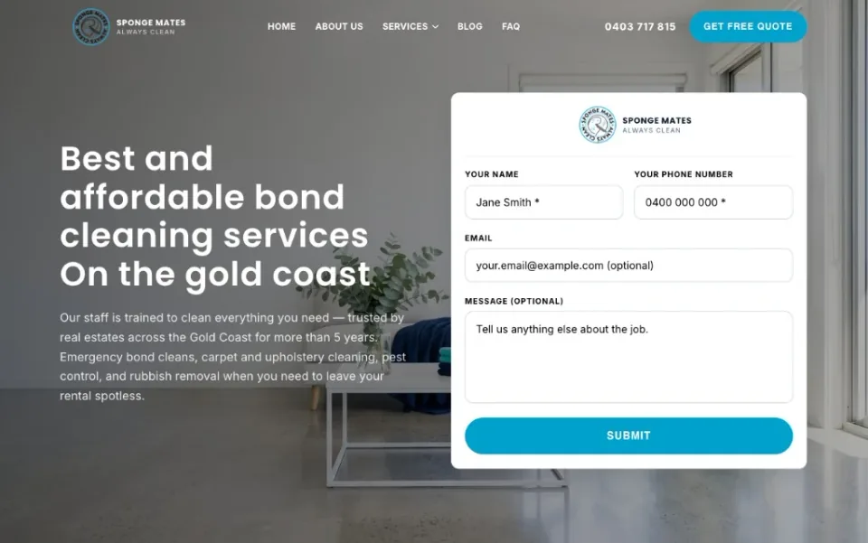 Sponge Mates website homepage